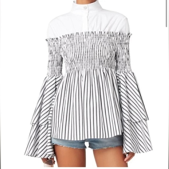 Caroline Constas Tops - $595 NEW Caroline Constas Ali Layered Striped
Smocked Top with Bell Sleeves XS